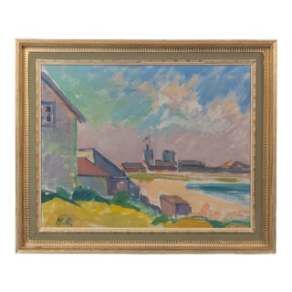 Colorful Post Impressionist Town by Helge Ernst For Sale