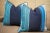 - Custom pair of designer pillows 23 x 23 in. -Striped navy blue and geometric black and white pattern, finished with navy...