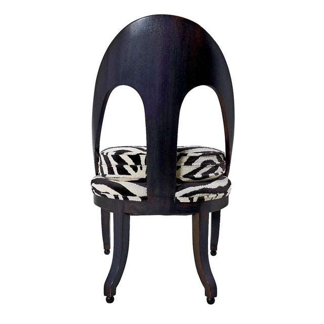 Schumacher Mid-Century Ebonized Vintage Spoon Chair Upholstered in Schumacher Fabric For Sale - Image 4 of 10