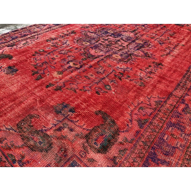 Textile 1960s Turkish Distressed Red Wool Oushak Rug - 6′7″ × 10′8″ For Sale - Image 7 of 10