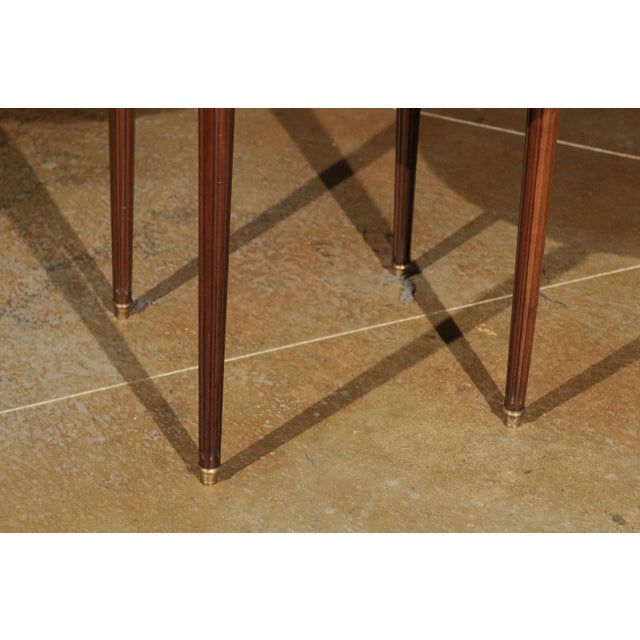 Brown 1890s French Louis XVI Style Bouillotte Table with Marble Top and Brass Gallery For Sale - Image 8 of 13