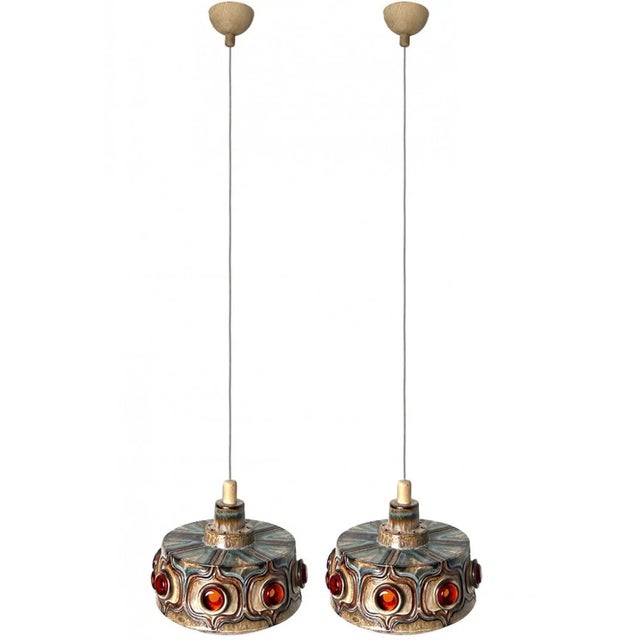 Brown and Blue Ceramic Pendant Light, Denmark, 1970s For Sale - Image 12 of 16