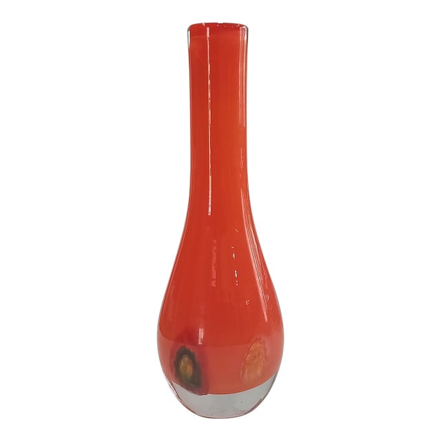 Mid-Century Murano Attributed Sommerso Vase With Millefiori Accents - Orange For Sale