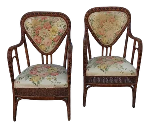 Set of Wicker and Fabric Armchairs