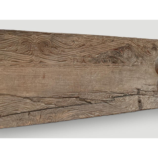 Andrianna Shamaris Ancient Hand Carved Batak Panel or Console Table For Sale - Image 4 of 6