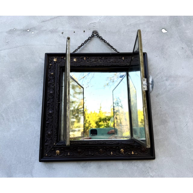 Glass Vintage Folding Triptych Mirror Cabinet with Patinated Glass, 1940s For Sale - Image 7 of 14