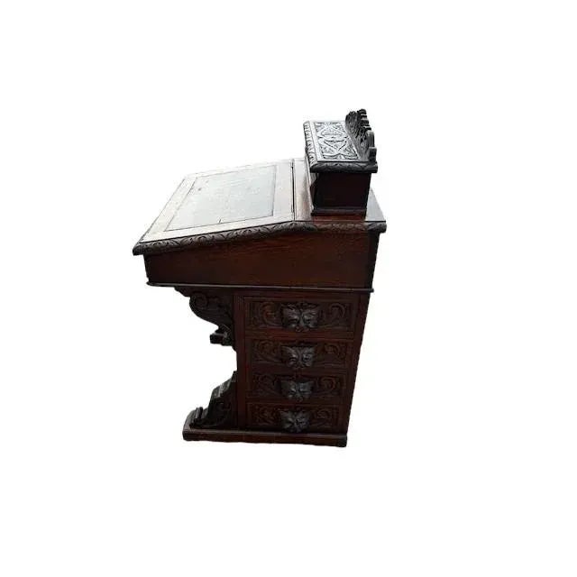 19th Century English Carved Oak Davenport For Sale - Image 9 of 12