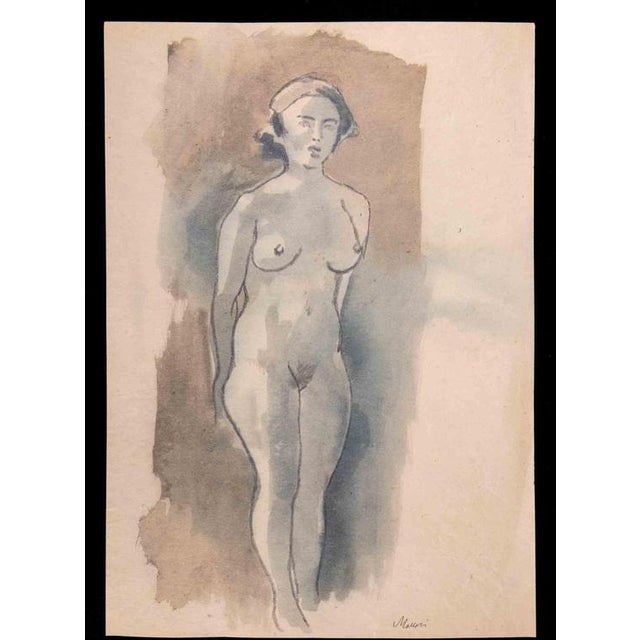 Mino Maccari, Nude of Woman, 1930s, Watercolor For Sale
