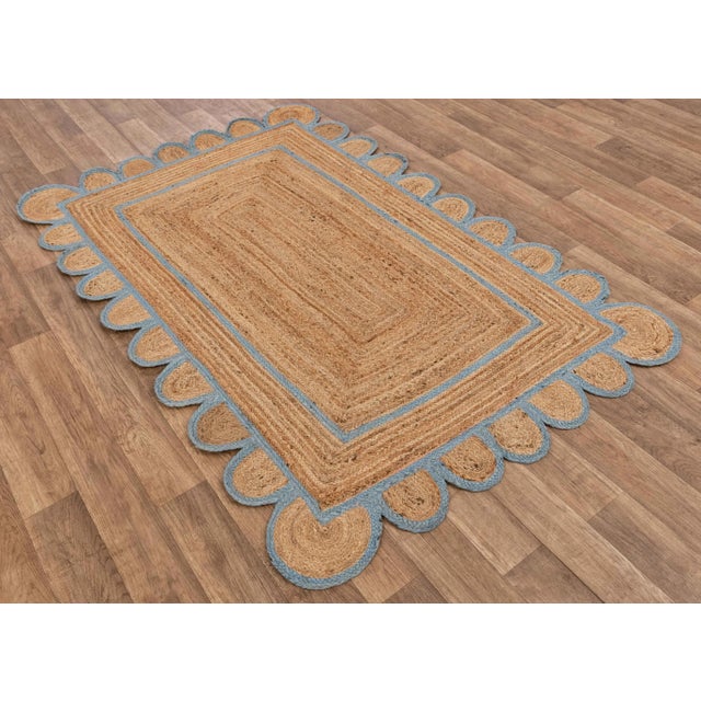 Not Yet Made - Made To Order Scallop Jute Classic Blue Hand Made Rug - 6'x9' For Sale - Image 5 of 10
