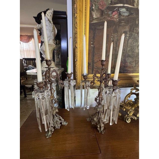 Metal Antique French Art Noveau Bronze Candelabra Set For Sale - Image 7 of 7