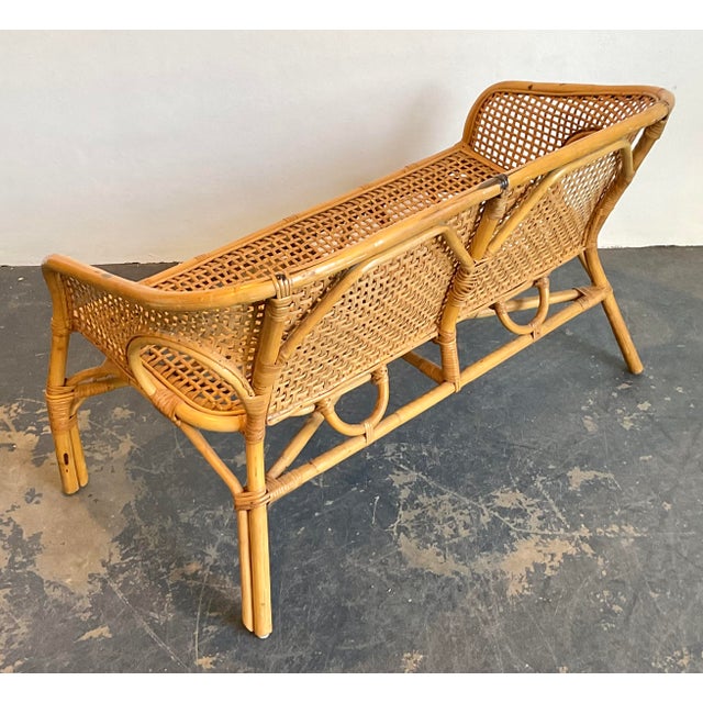 Tan Vintage Woven Rattan Settee For Sale - Image 8 of 12