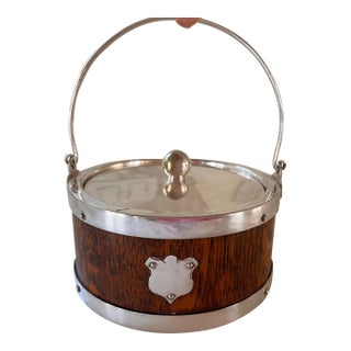 Late 18th Century Victorian Solid English Oak Butter Dish Nickel Silver Circa 1890's For Sale