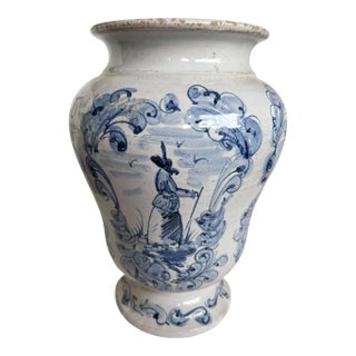 Antique Italian Blue and White Pottery Vessel For Sale