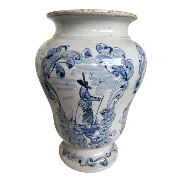 Antique Italian Blue and White Pottery Vessel For Sale