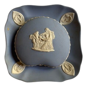 Mid 20th Century Wedgwood Blue Cream Small Catchall Trinket Tray and Lid