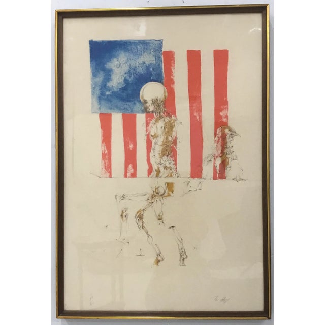 1970s Vintage Surrealistic Lithograph “Flag & Skeleton” by H. Truss For Sale - Image 13 of 13