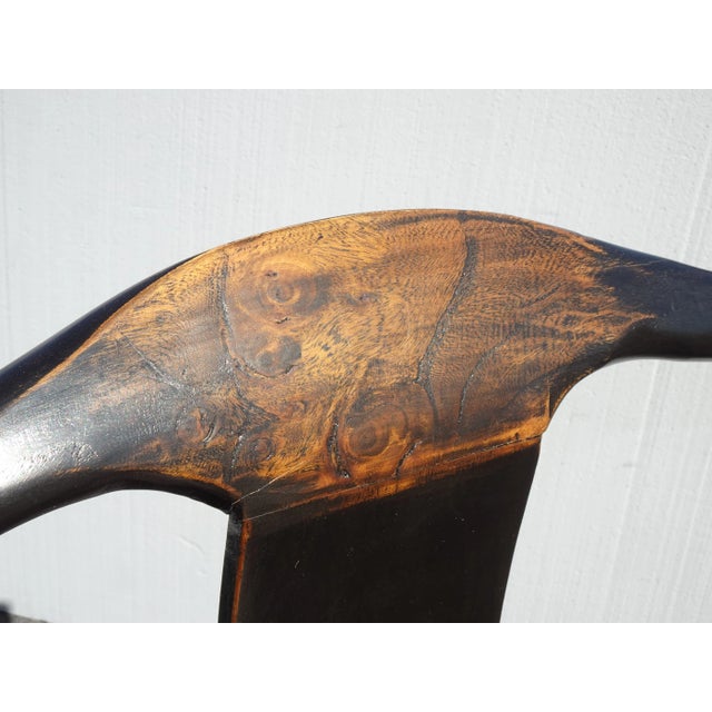 Wood 1950s Vintage Asian Chinese Brown Tall-Back Arm Chair For Sale - Image 7 of 13