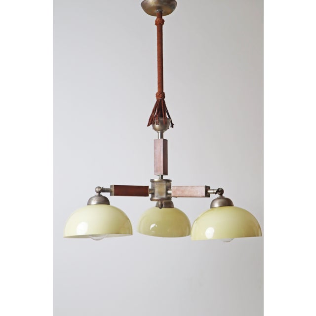 Art Deco 3-Arm Chandelier in Glass, Wood and Chrome, Germany, 1930s For Sale - Image 6 of 18
