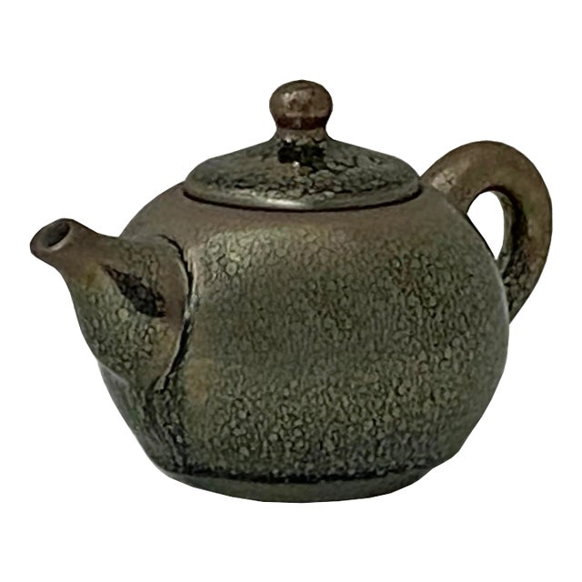 Chinese Jianye Clay Metallic Bronze Black Glaze Decor Teapot Display Art For Sale