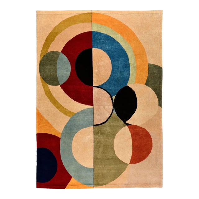 Vintage French Mid-Century Modern Rug in Orphist Geometric Design - Rug & Kilim For Sale