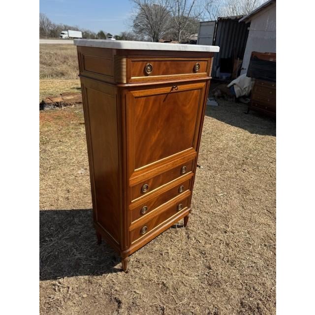 French 19th Century French Louis XVI Secretary Desk Carrara Marble Top For Sale - Image 3 of 18
