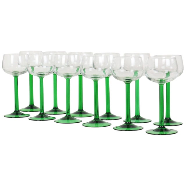 Vintage Alsace Wine Glasses with Green Stems from Luminarc, 1970s, Set of 12 For Sale - Image 12 of 16