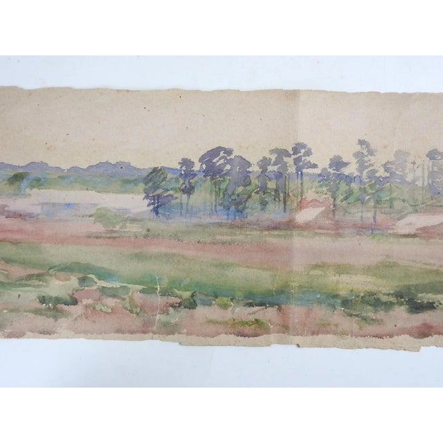 Antique Distressed Long Format Landscape Watercolor Painting For Sale - Image 4 of 6