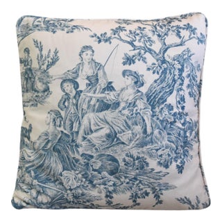 French Blue Countryside Pastoral Toile Feather/Down Double Sided Pillow For Sale