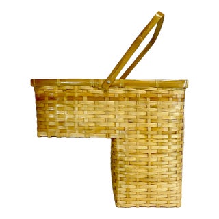 Mid 20th Century Vintage Boho Chic Split Reed Stairway Rescue Basket. For Sale