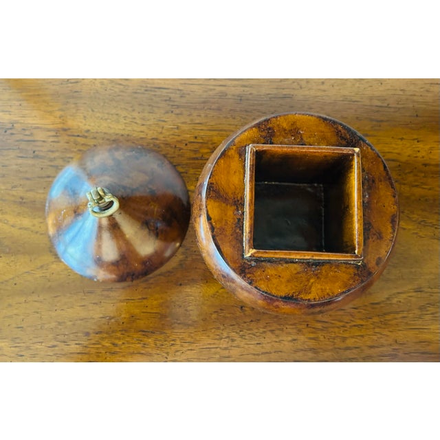 1980s Wooden Pear Fruit Shaped Tea Caddy Trinket Box With Decorative Brass Handle For Sale - Image 4 of 6