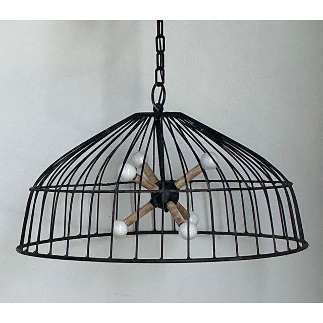 Vintage Monumental Industrial Metal Cage Pendant Light For Sale - Image 13 of 13