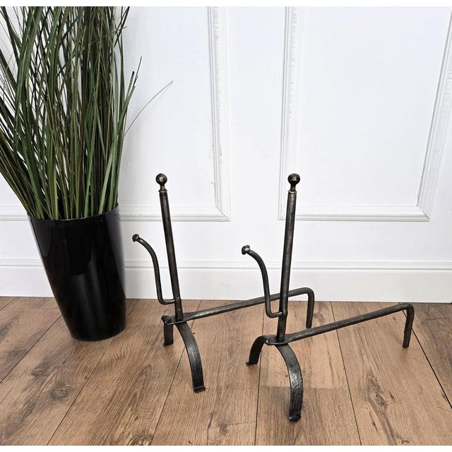 Vintage Italian Wrought Iron Andirons, 1920s, Set of 2 For Sale - Image 6 of 9