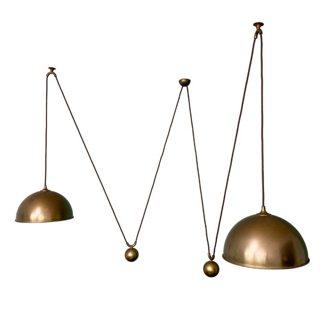 Posa Double Pendulum Ceiling Lamp in Brass by Florian Schulz, Deutschland, 1960s For Sale