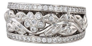 Vintage Ornate 0.58ctw Diamond Flower Ring Platinum Wedding Anniversary Size 6