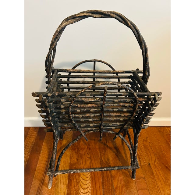 Coffee Antique Adirondack Twig and Branch Book Magazine Rack Holder For Sale - Image 8 of 11