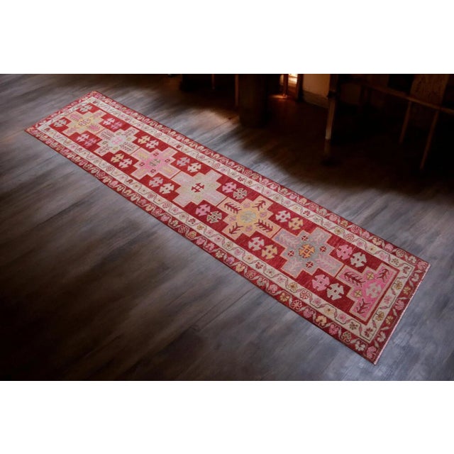 Mid-Century Modern Kurdish Runner Rug . Hand-Knotted Herki Runner Rug Kitchen Island Hallway Decor - 2′9″ × 11′11″ For Sale - Image 3 of 10