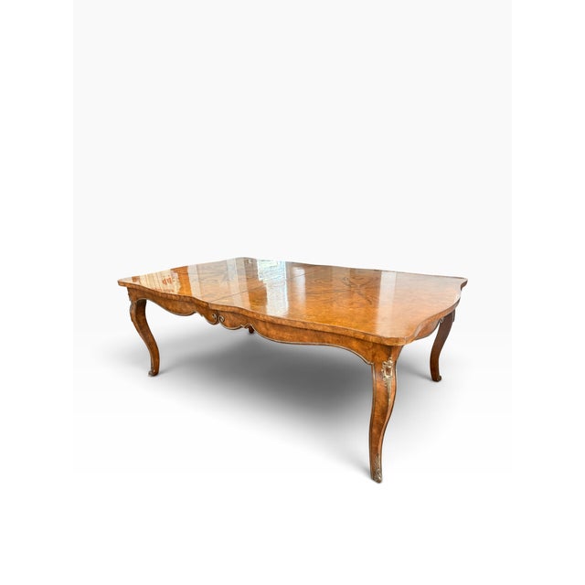 1970s Mastercraft Monumental Burl Wood & Marquetry Dining Table With Two Leaves For Sale - Image 5 of 15