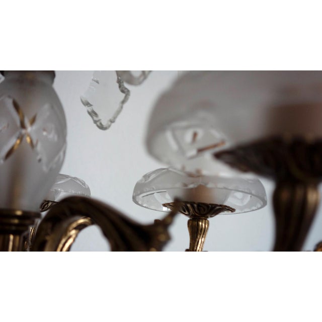 Antique French Brass and Glass Five-Light Chandelier, 1930s For Sale - Image 6 of 14