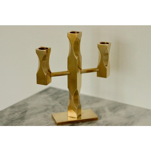 Swedish Three-Arm Candelabra in Brass by Lars Åkesson for Vallonmässing For Sale - Image 6 of 10