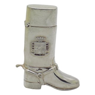 Vintage Italian Handmade Genuine Silver Rare Boot Shaped Match Safe Box & Herald For Sale