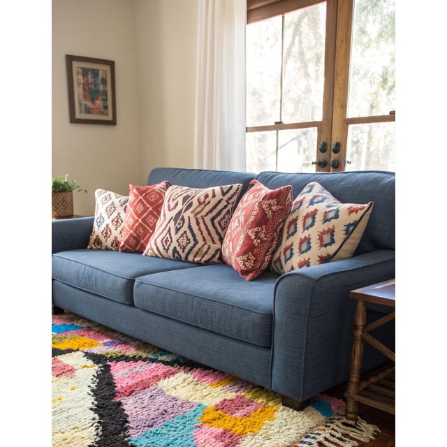 Moroccan Colorful Wool Rug - 8.9 X 6.8 Ft For Sale - Image 4 of 5