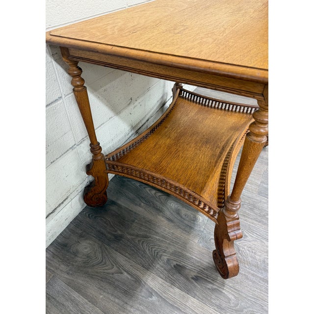 Antique Victorian Eastlake Solid Oak Hall Table Console Table Library Table For Sale In Kansas City - Image 6 of 17