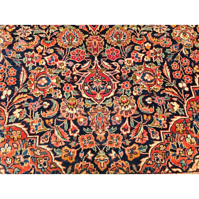Vintage Persian Kashan Area Rug, Hand-Knotted Wool, Floral Pattern, Red & Navy, 5x7 For Sale - Image 14 of 17