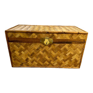 Vintage 1970s Asian Style Woven Rattan and Bamboo Storage Chest