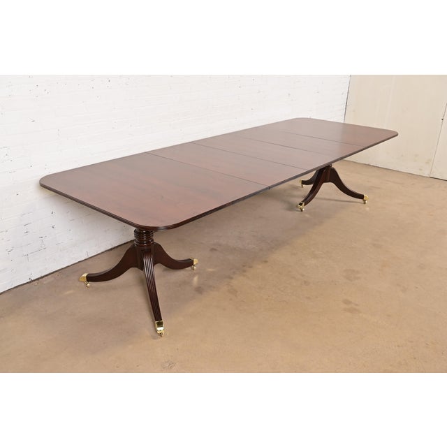 Baker Furniture Company Baker Furniture Georgian Banded Cherry Wood Double Pedestal Extension Dining Table, Newly Refinished For Sale - Image 4 of 15