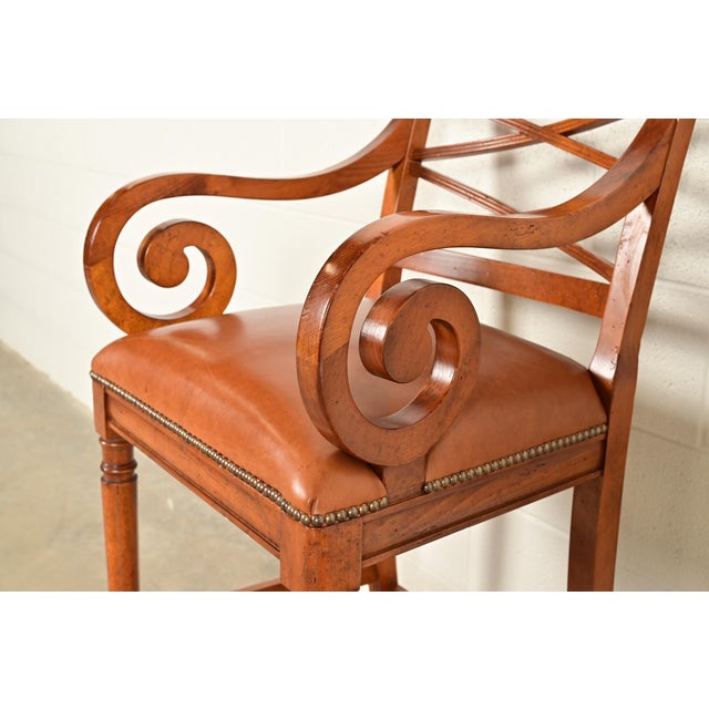 Brown Baker Furniture English Regency Carved Walnut Bar Stools, Set of Four For Sale - Image 8 of 15