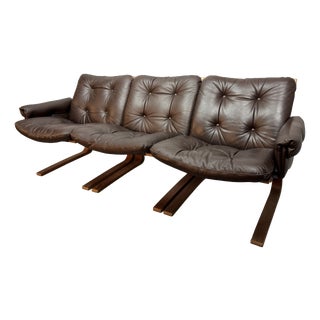 Mid-Century Scandinavian Leather Kengu 3-Seat Sofa by Elsa and Nordahl Solheim for Rybo Rykken, 1960s, Set of 3 For Sale