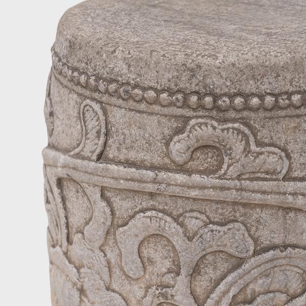 Early 21st Century Chinese Peony Limestone Drum Table For Sale - Image 5 of 6
