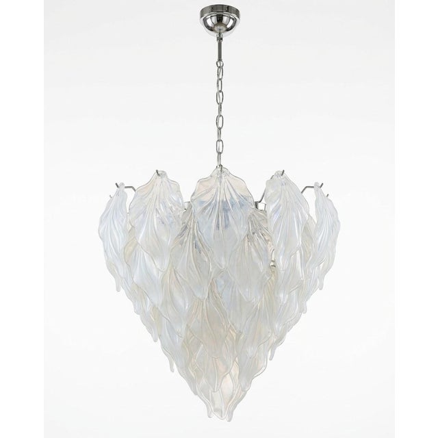Vintage chandelier with leaves of real, original murano opal glass, mazzega style, 1980s. Round in shape, suitable for any...