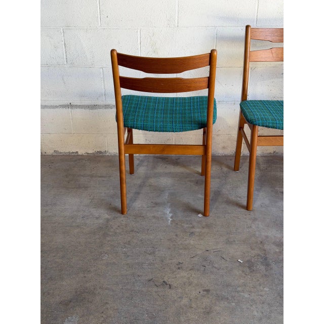 Wood Set of 4 Vintage Danish Teak Dining Chairs Mid Century Modern Blue Upholstered For Sale - Image 7 of 9